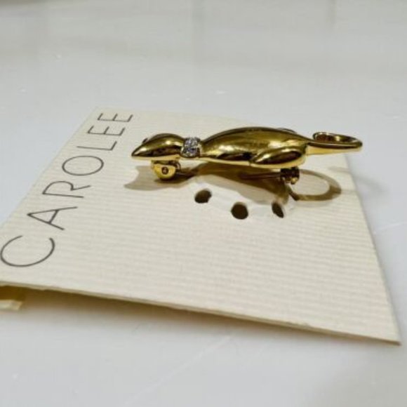 Vintage Carolee Gold Tone Cat Pin w/ Rhinestone Collar - Picture 3 of 4